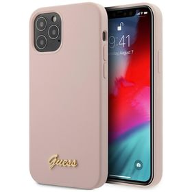 Guess GUHCP12LLSLMGLP iPhone 12 Pro Max 6,7" jasnoróżowy/light pink hardcase Silicone Script Gold Logo