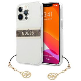 Guess GUHCP13LKB4GBR iPhone 13 Pro / 136,1" Transparent hardcase 4G Brown Strap Charm