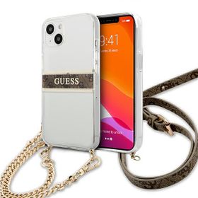 Guess GUHCP13MKC4GBGO iPhone 13 / 14 /15 6.1" Transparent hardcase 4G Brown Strap Gold Chain