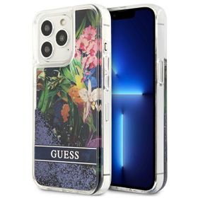 Guess GUHCP13LLFLSB iPhone 13 Pro / 136,1" niebieski/blue hardcase Flower Liquid Glitter