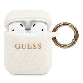Guess GUACCSILGLWH AirPods 1/2 coverbiały/white Silicone Glitter
