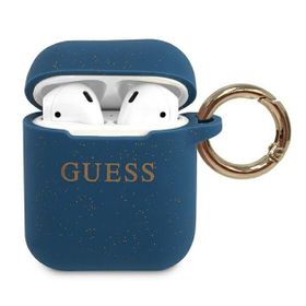 Guess GUACCSILGLBL AirPods 1/2 cover niebieski/blue Silicone Glitter
