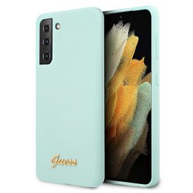 Guess GUHCS21MLSLMGLB S21+ G996niebieski/blue hardcase Silicone Script Metal Logo