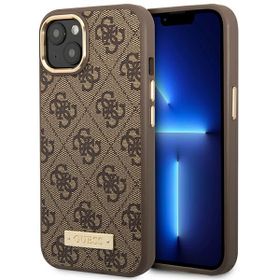 Guess GUHMP14SU4GPRW iPhone 14 / 15 / 13 6.1" brązowy/brown hard case 4G Logo Plate MagSafe