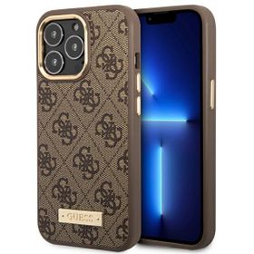 Guess GUHMP14XU4GPRW iPhone 14 Pro Max6,7" brązowy/brown hard case 4G Logo Plate MagSafe