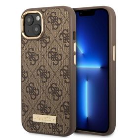 Guess GUHMP13MU4GPRW iPhone 13 / 14 / 156.1" brązowy/brown hard case 4G Logo Plate MagSafe