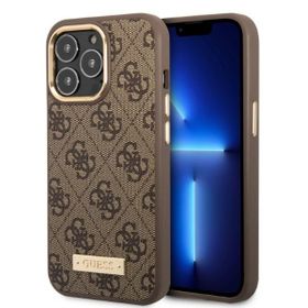 Guess GUHMP13LU4GPRW iPhone 13 Pro /13 6,1" brązowy/brown hard case 4G Logo Plate MagSafe