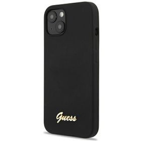 Guess GUHCP13MLSLMGBK iPhone 13 / 14 / 15 6.1" black/czarny hardcase Silicone Script Gold Logo