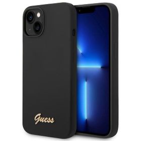 Guess GUHCP14SSLSMK iPhone 14 / 15 / 13 6.1" czarny/black hard case Silicone Vintage Gold Logo