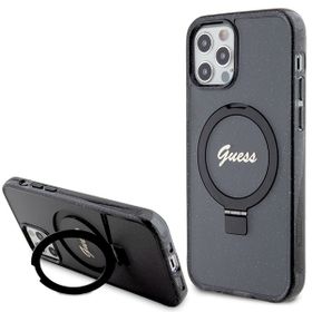 Guess GUHMP12MHRSGSK iPhone 12/12 Pro 6.1" czarny/black hardcase Ring Stand Script Glitter MagSafe