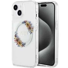 Guess GUHMP15SHFWFCT iPhone 15 / 14 / 136.1" transparent hardcase IML Flowers Wreatch MagSafe