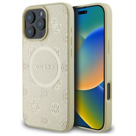 Guess GUHMP16XPSAPSMED iPhone 16 Pro Max 6.9" złoty/gold hardcase Saffiano Peony Classic Logo MagSafe