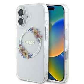 Guess GUHMP16SHFWFCT iPhone 16 przeźroczysty/transparent hardcase IML Flowers Wreath MagSafe