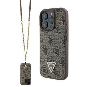 Guess GUHCP16XP4TDSCPW iPhone 16 Pro Max6.9" brązowy/brown hardcase Leather Metal Logo Strass Crossbody