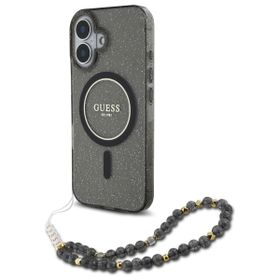 Guess GUHMP16SHGCRELSK iPhone 16 czarny/czarny hardcase IML Glitter With Pearl Strap MagSafe