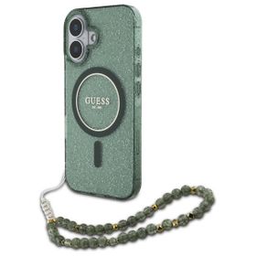 Guess GUHMP16SHGCRELSA iPhone 16 zielony/green hardcase IML Glitter With Pearl Strap MagSafe