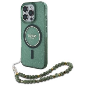 Guess GUHMP16XHGCRELSA iPhone 16 Pro Max6.9" zielony/green hardcase hardcase IML Glitter With Pearl Strap MagSafe
