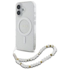 Guess GUHMP16SHGCRELST iPhone 166.1" przeźroczysty/transparent hardcase IML Glitter With Pearl Strap MagSafe