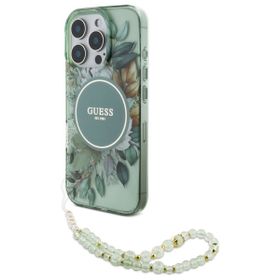 Guess GUHMP16XHFWBRCESN iPhone 16 Pro Max 6.9" zielony/green hardcase IML Flowers With Pearl Strap MagSafe