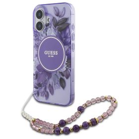 Guess GUHMP16SHFWBRCESU iPhone 16 6.1"   fioletowy/purple hardcase IML Flowers With Pearl Strap MagSafe