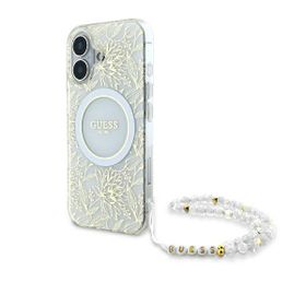 Guess GUHMP16MHCPOFPH iPhone 16 Plus6.7" biały/white hardcase IML Flowers Allover Electro With Pearl Strap MagSafe