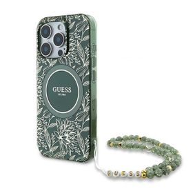 Guess GUHMP16LHCPOFPA iPhone 16 Pro6.3" zielony/green hardcase IML Flowers Allover Electro With Pearl Strap MagSafe