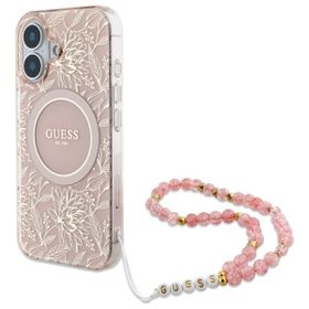 Guess GUHMP16MHCPOFPP iPhone 16 Plus6.7" różowy/pink hardcase IML Flowers Allover Electro With Pearl Strap MagSafe