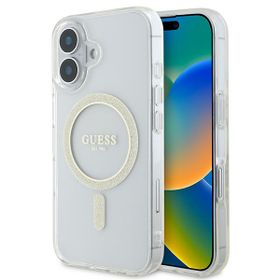 Guess GUHMP16SHFGERET iPhone 16 przeźroczysty/transparent hardcase IML Glitter Circle MagSafe