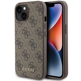 Guess GUHCP15SG4GFBR iPhone 15 / 14 / 13 6.1" brązowy/brown hard case 4G Metal Gold Logo