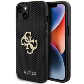 Guess GUHCP15SPSP4LGK iPhone 15 / 14 / 13 6.1" czarny/black hardcase Leather Perforated 4G Glitter Logo