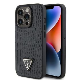 Guess GUHCP15LPCRTHCK iPhone 15 Pro 6.1"czarny/black hardcase Croco Triangle Metal Logo