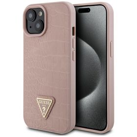 Guess GUHCP15SPCRTHCP iPhone 15 / 14 / 13 6.1" różowy/pink hardcase Croco Triangle Metal Logo