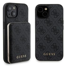 Zestaw Guess GUBPM5P15S4GEMGK iPhone15 6.1" hardcase + Powerbank 5000mAh MagSafe czarny/black 4G Metal Logo