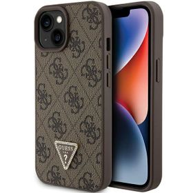 Guess GUHCP15SP4TDPW iPhone 15 / 14 / 13 6.1" brązowy/brown hardcase Leather 4G Triangle Strass