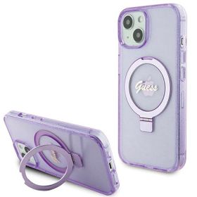 Guess GUHMP15SHRSGSU iPhone 15 / 14 / 13 6.1" fioletowy/purple hardcase Ring Stand Script Glitter MagSafe