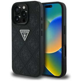 Etui Guess Hot Stamp 4G Pattern Triangle Metal Logo do iPhone 16 Pro Max czarny