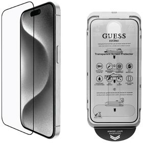 Zestaw 2w1 Guess BP Rhinestone szkło na  ekran i obiektyw aparatu do iPhone 16 Pro Max srebrny