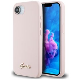 Etui Guess Silicone Script Metal Logo    MagSafe do iPhone 16e / 17e różowy
