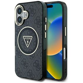Etui Guess IML Metal Glitter 4G Circle   Triangle MagSafe do iPhone 16 czarny