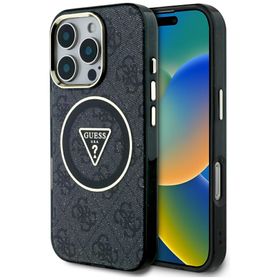 Etui Guess IML Metal Glitter 4G Circle   Triangle MagSafe do iPhone 16 Pro czarny