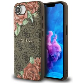 Etui Guess 4G Flowers Print MagSafe do   iPhone 16e / 17e brązowy