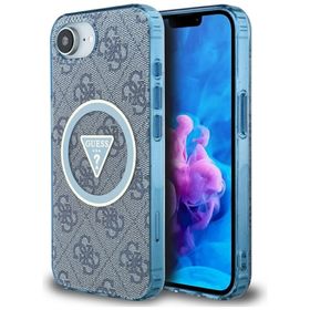 Etui Guess IML Metal Glitter 4G Circle   Triangle MagSafe do iPhone 16e / 17e niebieski