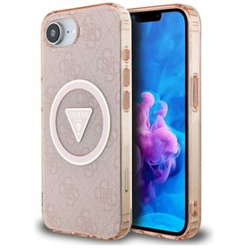 Etui Guess IML Metal Glitter 4G Circle   Triangle MagSafe do iPhone 16e / 17e różowy