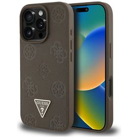 Etui Guess Grained Hot Stamp Peony       Triangle Logo MagSafe do iPhone 16 Pro Max brązowy