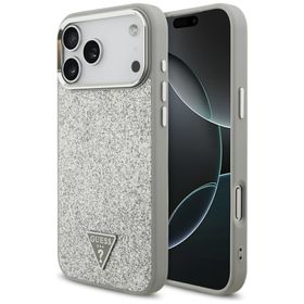 Etui Guess Glitter Triangle Logo MagSafe do iPhone 17 Pro Max srebrny