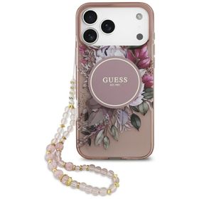 Etui Guess IML Flowers Pearl Strap       MagSafe do iPhone 17 Pro Max różowy