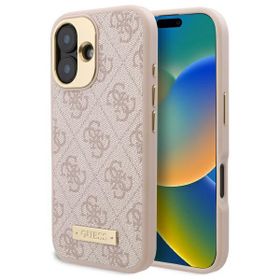 Guess GUHMP16SU4GPRP iPhone 16 6.1" różowy/pink hardcase 4G Logo Plate MagSafe