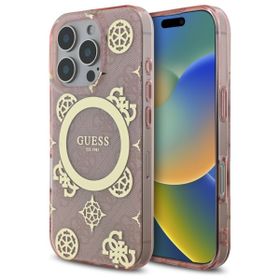 Guess GUHMP16LH4PYEEP iPhone 16 Pro 6.3" różowy/pink hardcase IML Peony On 4G Background MagSafe
