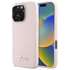 Guess GUHCP16LSMBSLP iPhone 16 Pro 6.3"  różowy/pink hardcase Silicone Script Metal Logo & Frame