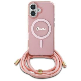 Guess GUHMP16SHCTSGNSP iPhone 16 6.1"    różowy/pink hardcase Crossbody Cord Script MagSafe